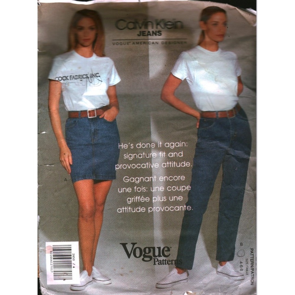 Vintage Vogue 2850 Calvin Klein Jeans Sewing Pattern Skirt Tapered Pants 4-8